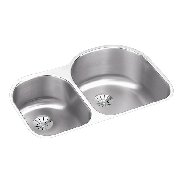 Lustertone Stainless Steel 31-1/4 X 20 X 10 Offset 40/60 Double Bowl Undermount Sink W/Perfect Drain